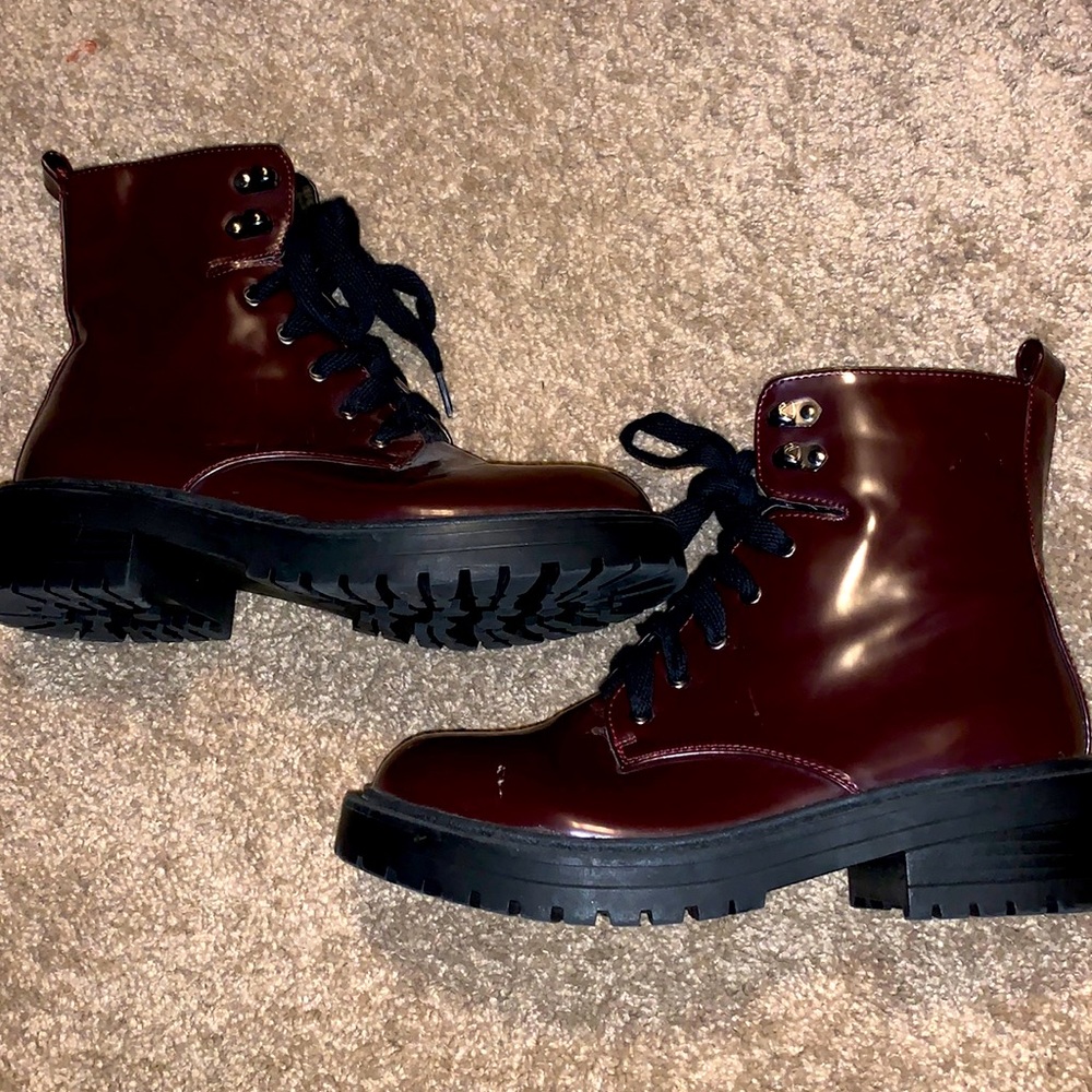 Dark Maroon Combat Boots